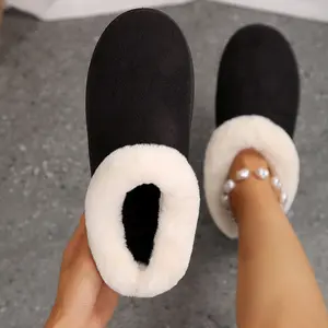 Women's Thick Flat Slippers - Thick Padded Cotton Shoes with Thick Soles Short Boots Casual,Indoor Outdoor Rubber Bottom Bootie for Winter