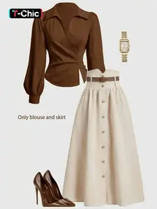 Autumn Women's Shirt & Skirt Set, Fit, Elegant Office Workwear, Party Wear, Versatile Commuting, Back-To-School Style