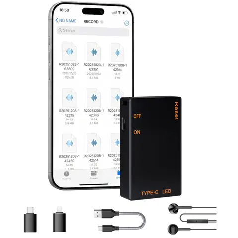 Smart Voice Recorder with Powerful Magnetic Design - 1536kbps 3D Stereo Recording, Adjustable Audios, AI Noise Cancel, Long Battery, Compact Metal Body, Large Storage, USB OTG Adapter, Voice Activated, MP3 Player for Journalists & Daily Use