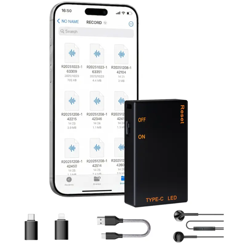 Smart Voice Recorder with Powerful Magnetic Design - 1536kbps 3D Stereo Recording, Adjustable Audios, AI Noise Cancel, Long Battery, Compact Metal Body, Large Storage, USB OTG Adapter, Voice Activated, MP3 Player for Journalists & Daily Use