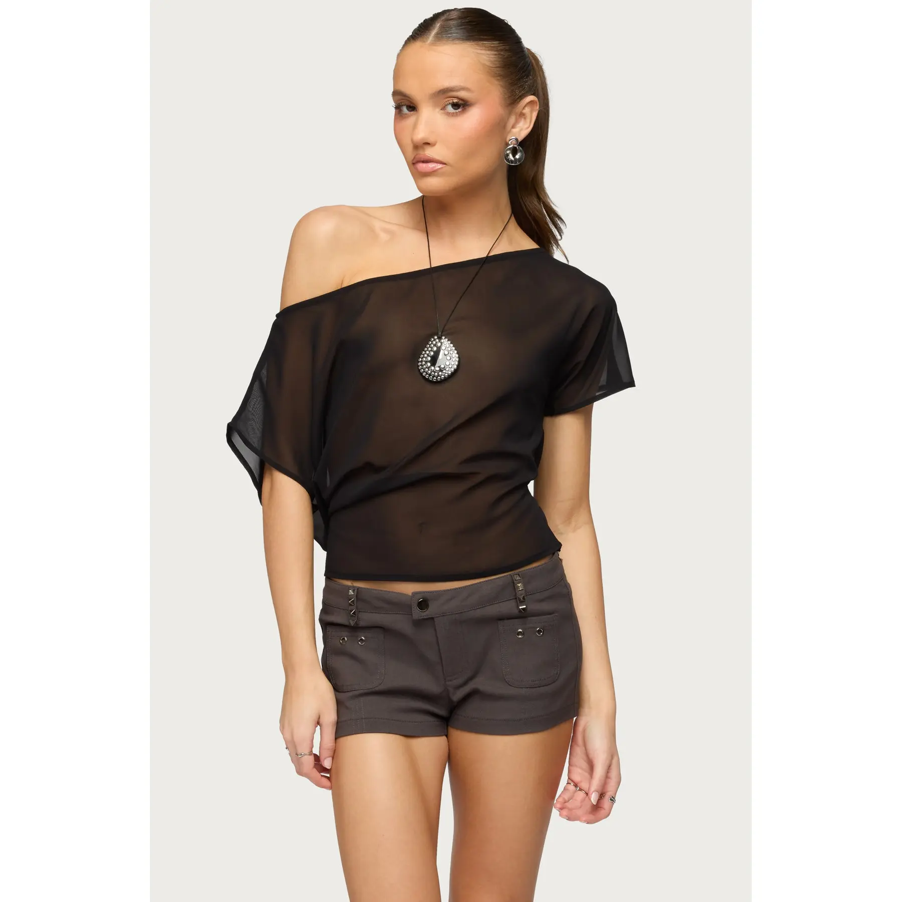 Noria Sheer Chiffon Off Shoulder Top