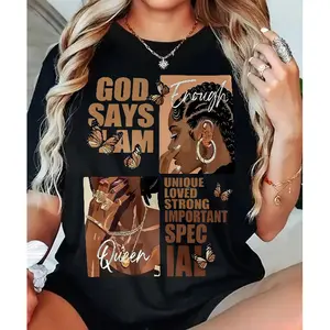 God Says I Am Enough Queen Graphic Tee | Empowering Message with Butterflies | Inspirational Confidence Shirt | Unique, Loved, Strong, Importan