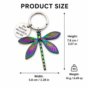 Dragonfly Keychain Rainbow Color Inspirational Quote Sparkling Colorful Lightweight Durable Stylish Feminine Jewelry for Women Girls Daily Wear Gift Idea Perfect Accessory