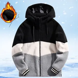 Black White Gray Color-Blocked Hooded Zip-Up Winter Warm Jacket with Fire Graphic Design