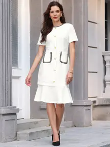 INSPIRE CHIC Women's Tweed Dress Short Sleeve Elegant Wedding Cocktail Bodycon Fishtail Dresses