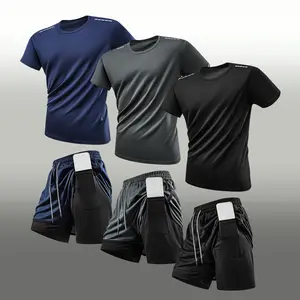 Men’s Printed Crew Neck Short Sleeve T‑Shirt + Drawstring Elastic Waist Shorts — Summer Sports Set (3 Pieces) fathersdaygift