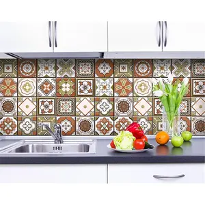 212 MAIN Retro Orange Colorful Mosaic Vinyl Sticker Packs - 24 Pieces 7x7 in Easy-Remove Peel & Stick Tiles for Kitchen, Room Decor Home Supplies