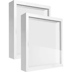 8x8 Shadow Box Frame Display Case with Letter Stickers, 3D Picture Frame, Display Case Box for Memorabilia, Baby Items, Wedding Memories, Crafts, Tickets and Photos (White, 8x8)