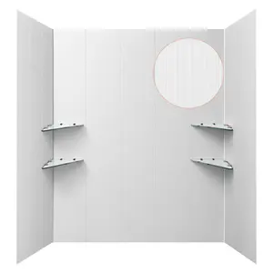 VEVOR Shower Wall Panels, 60 Wx 36 Dx 75 H, 0.14 (3.5 mm) Thick, 3-Panel Waterproof SMC Shower Surround Kit, Quick Install and Trimmable Bathroom Tub Wall Panel Surround Kit with 4 Glass Shelves