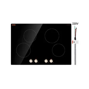 fathersdaygift VEVOR Induction Cooktop, 6600W Electric Countertop Burner, 4 Burner Knob Control Stove, Built-in Induction Cooktop with 12 Temperature Settings, Glass Surface, Auto Shut-Off