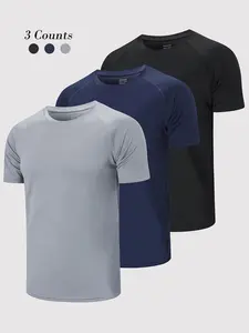 Men's Casual Sporty Solid Color Short Sleeve Round Neck T-Shirt, Four-Way Stretch Moisture Wicking Polyester Fabric, Lightweight Breathable Design