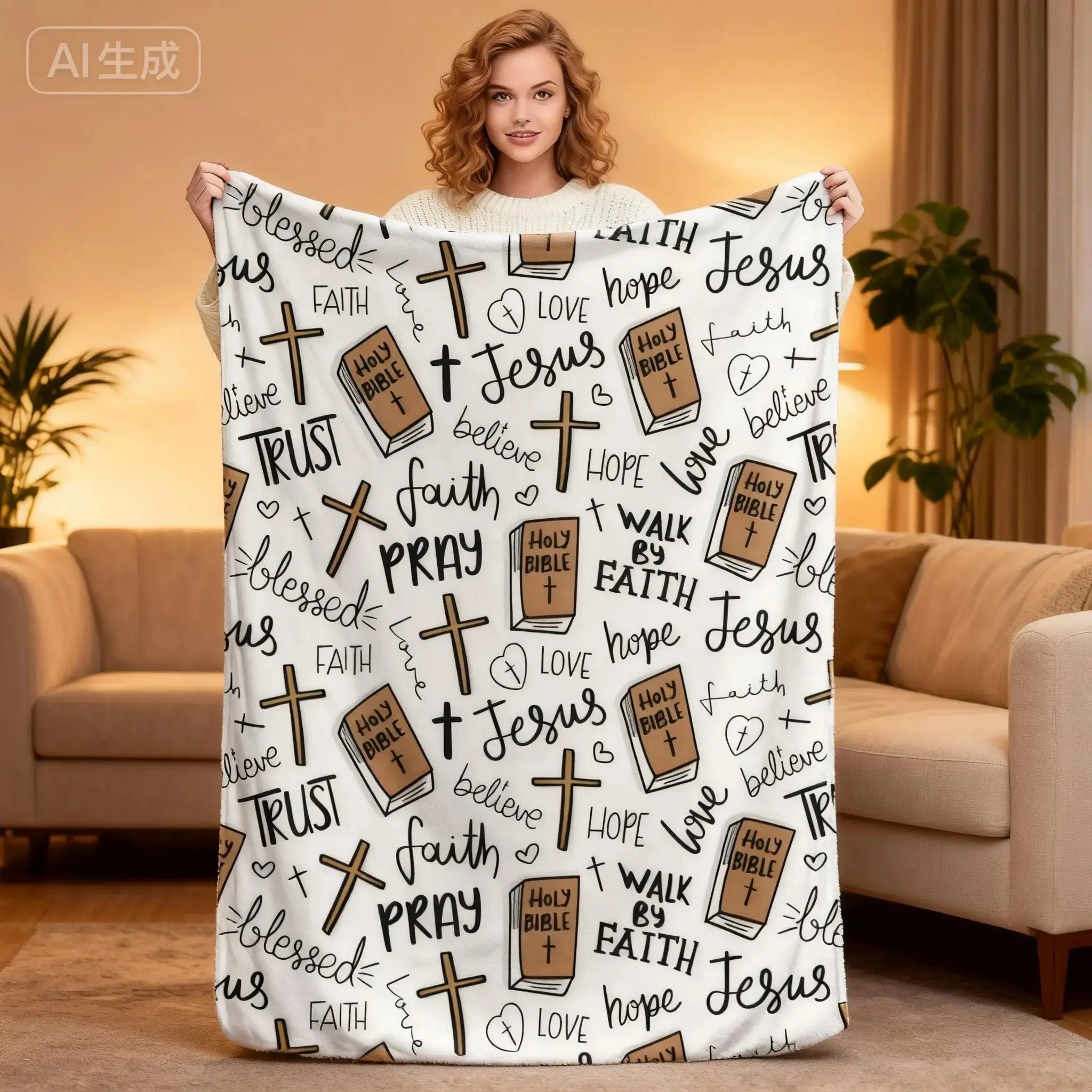 Super Soft Christian Bible Jesus Throw Blanket Premium Fleece Lightweight Cozy Warm Blankets for Bedroom & Living Room Decoration 80x60 Inches