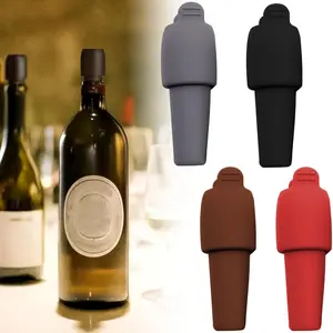 5pcs Silicone Wine Bottle Stoppers, Dual Seal Anti-Drop Champagne Plugs, Reusable Cork Seals with Handle, Durable Drinkware Accessories