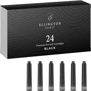 24 Black Fountain Pen Ink Refills - 24 Pack International Standard Size Cartridges - Premium Non-Toxic Long-Lasting Waterproof Quick Drying Ink for Fountain Pens