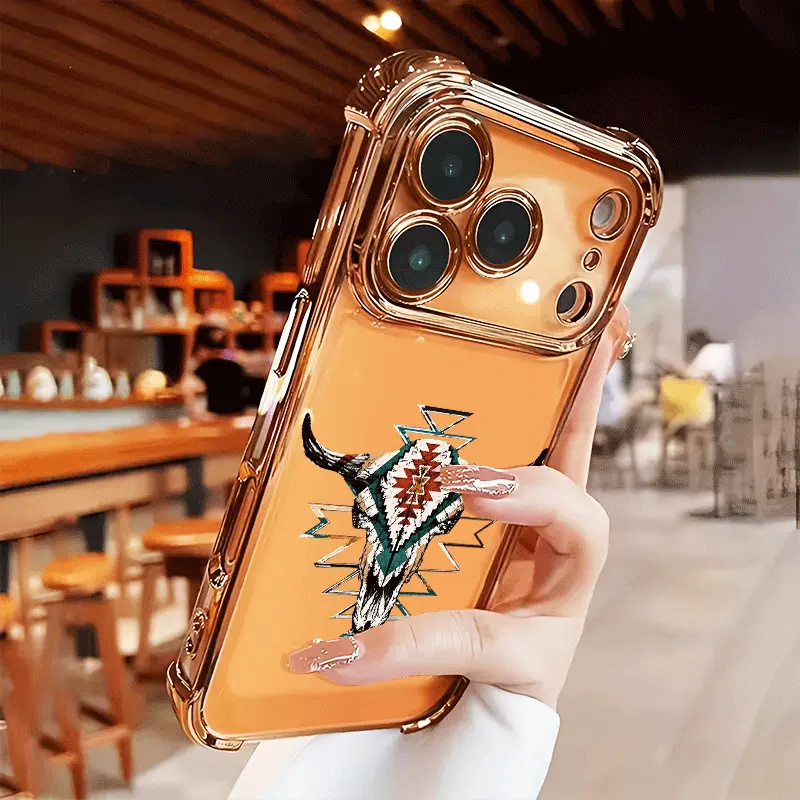 Tribal Bull Skull Soft Case for  iPhone 16 16e 17 Air 15 14 13 12 11 Pro Max Plus X XS Four-corner Thickened Shockproof Drop Protection Rugged Durable Silicone Cover