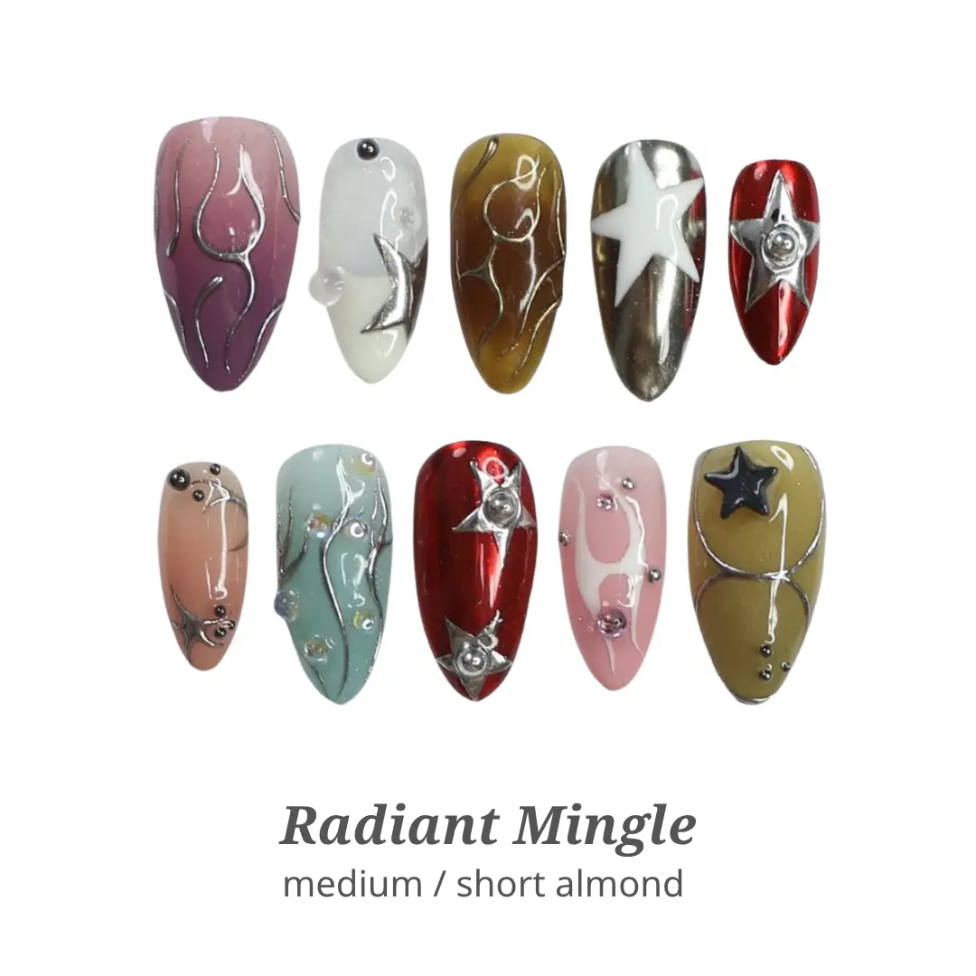 Lilynailsart | Radiant Mingle Press On Nails – Medium & Short Almond Chrome Star Nails