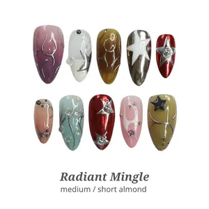 Lilynailsart | Radiant Mingle Press On Nails – Medium & Short Almond Chrome Star Nails