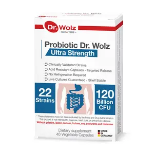 Dr. Wolz Ultra Strength Probiotics for Digestive Health & Immune Support, 22 Strains, 120 Billion CFU, Vegan Capsules - Edible, Healthcare