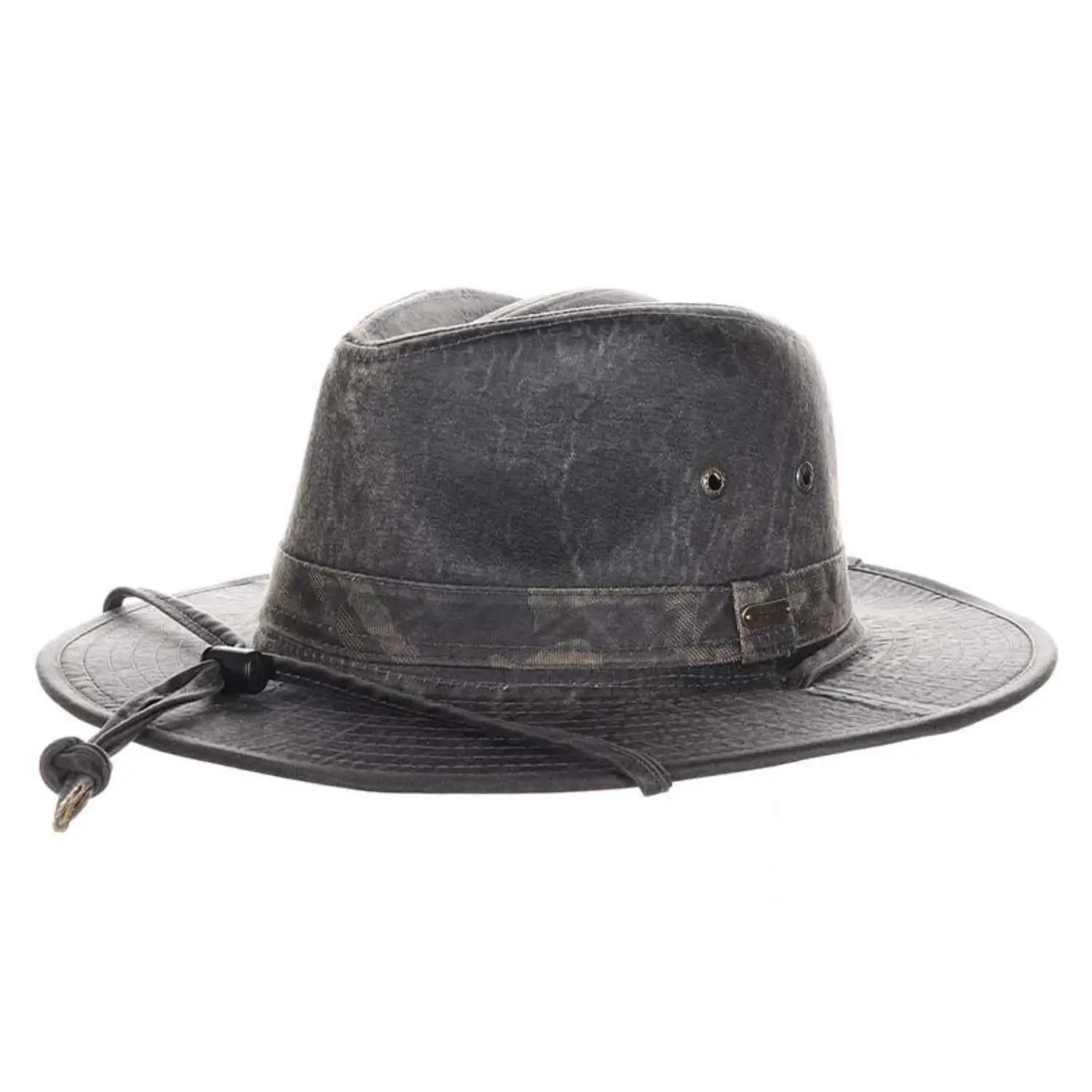 Brown Weathered Cotton 3 Inch Shapeable Brim Outback Hat with Chin Cord