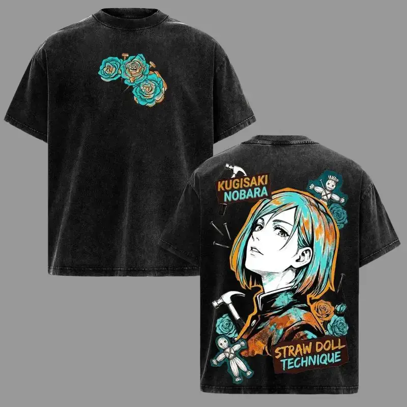 Men's Anime Graphic Shortsleeve T-Shirt, Oversized Washed Streetwear Top in Heavyweight 230gsm Cotton, Tshirt, Round Neck, Relaxed Fit, Anime Theme, Crew Neck, Graphic Print, Premium Cotton