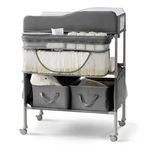 Portable Changing Table  Foldable Dresser Station For Waterproof Diaper Pad Topper Mobile Organizer Darkgrey