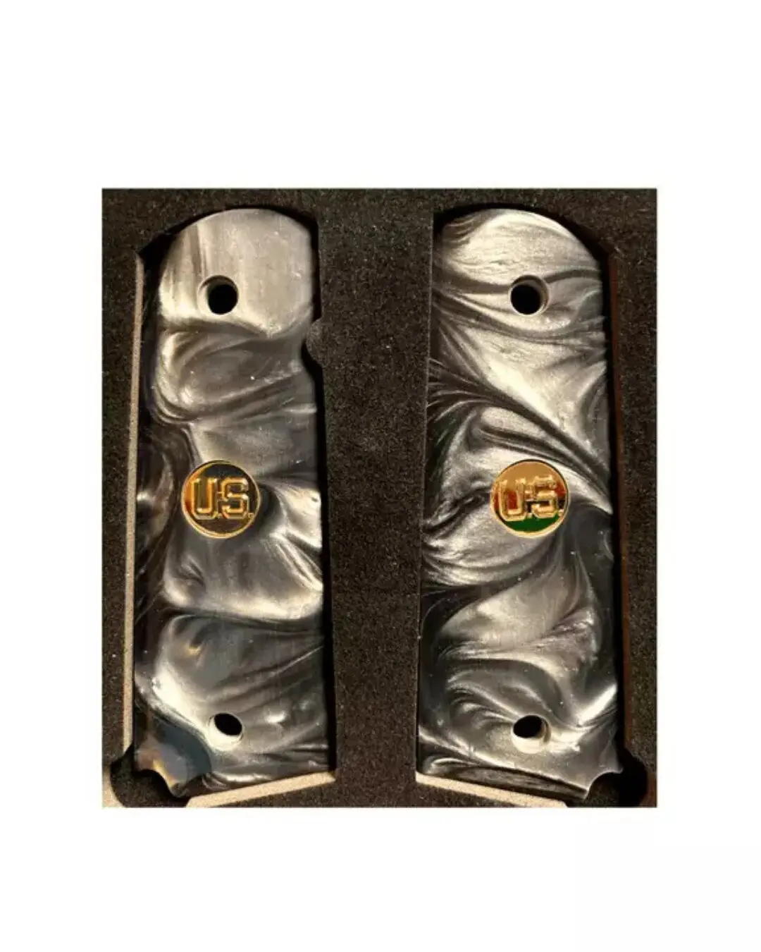 Premium Grips 1911  Grips Black Pearl Acrylic with Gold US Medallions
