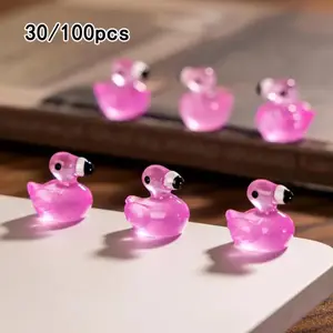 30/100pcs Glow-In-The-Dark Resin Flamingo Statues, Mini Light-Up Garden Decor, Halloween Christmas Gifts, Aquarium Ornament