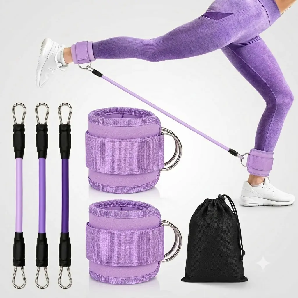 Ankle Straps with Light-Heavy Resistance Bands - Adjustable Home Gym Training Equipment for Glute, Leg Workouts, Cable Kickbacks, 100% Secure Workouts for Women & Men, Glute And Leg Workout