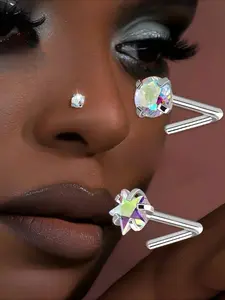 1pc S925 Silver Colorful Nose Studs Nose Piercing Jewelry, High Quality Jewelry, Simple Classic, Light, Multi-Shape Design, Inlaid with Colored Synthetic Zirconia, Comfortable to Wear, Daily Versatile, Parties, Music Festivals and Nightclubs