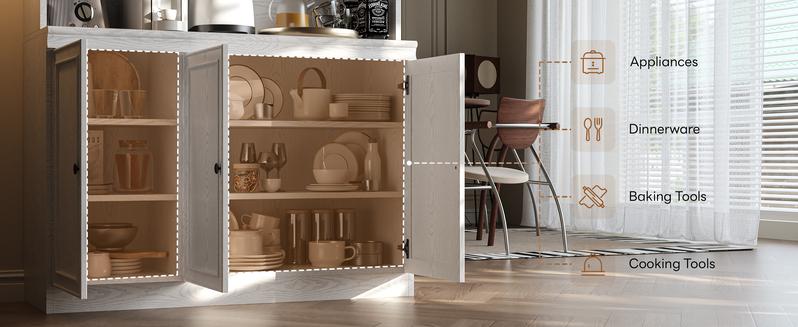 LIKIMIO 74.8" Cabinet with Glass Doors, Tall Kitchen Pantry, Storage Cabinet with Microwave Stand, 4 Adjustable Shelves, Wine & Glass Station, Modern Display Cabinet for Home Living Room