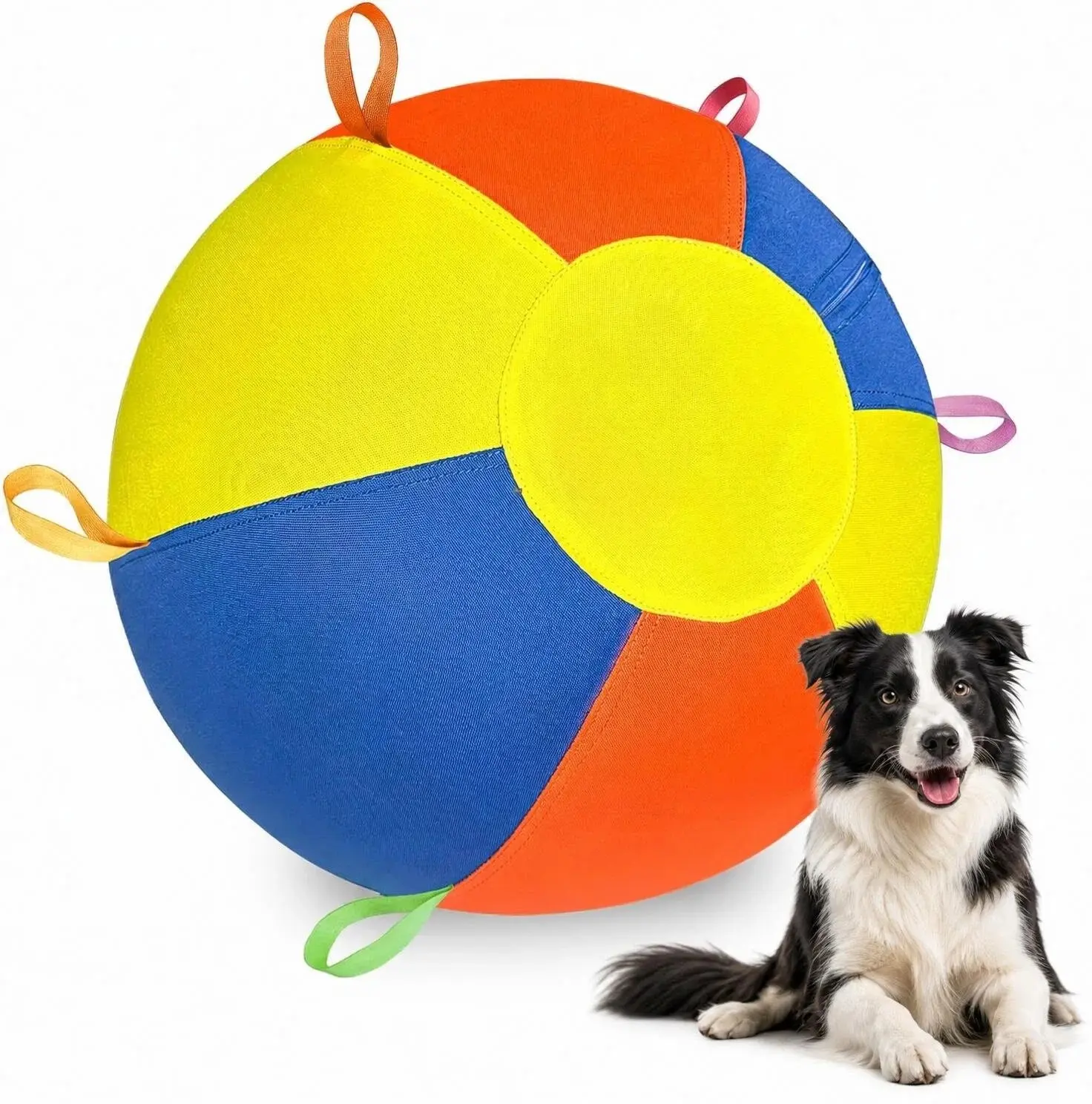 Upgraded Heavy Duty 25" Herding Ball for Dogs Thickened Bladder | Ultra-durable cover, 6 Strong Ball Tabs, Double-layered reinforced nylon stitching, Quick-inflation interactive training ball chase toy