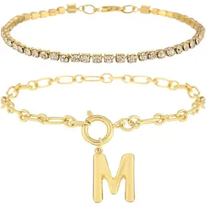 Charm Bubble Initial Bracelet | Dainty Rhinestone Stackable Bracelets for Women Trendy | Simple Balloon Letter Bracelet |  Gifts for Women