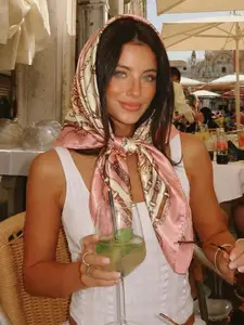 Women's Light Printed Satin Square Scarf, Fashionable Outdoor Headband, Hair Scarf for Spring Summer, Bandana, Hair Band