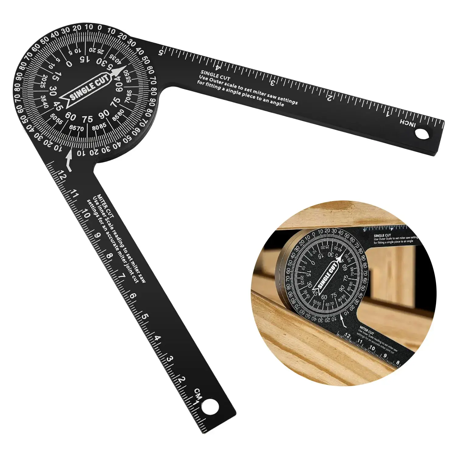 7-Inch Aluminum Portable Ultra Precision Miter Saw Protractor - Laser Angle Finder with Ruler Dial, Gauge, Laser Scale; Woodworking Square Protractor for Carpenters’ Inside/Outside Measurements, Accurate Miter Cuts, Hand Measuring Tool