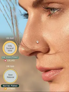 6pcs 14k Gold Plated Nose Studs, 316L Medical Steel Rings & Earrings, Hypoallergenic Spiral L-Shaped for Men Women, Nose Piercing Jewelry