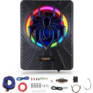 10 inch 1200W Slim Under Seat Car Subwoofer High Low Level Input Built in Amplifier Powerful Bass RGB Light Control for Car Trunk Mount