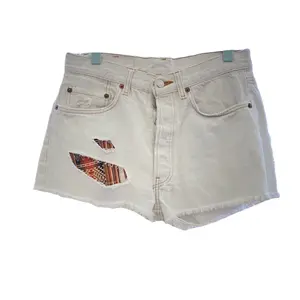 White Denim Ripped Shorts Redone Tribal Textile Casual