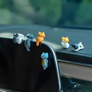 6PCS Cute Cat Car Decorations, Funny Resin Cat Figurines for Dashboard & Rearview Mirror, Mini Animal Ornaments for Car Interior