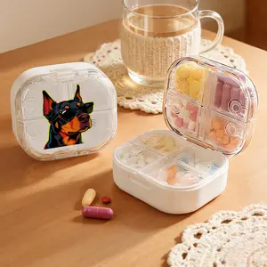 Cute Black White Cat Print Portable Retainer Case, Travel Denture Storage Box, Mini Orthodontic Aligner Holder