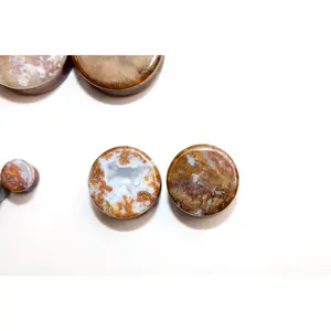 Grounding Nurturing Vibrant Organic Earthy Yellow and Red Moss Agate Plugs, Custom Double Flare Natural Stone Ear Gauges - You Pick, Limited Sizes
