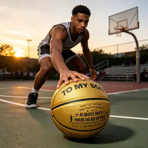 Engraved Basketball Gift To My Son | Motivational Personalized Gold Basketball for Indoor Outdoor Training Professional Wall Mounted Basketball Rim foam