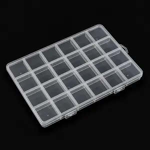 SUTOKAKA 1Pc 24 Grids Plastic Bead Organizer Largre Clear Jewelry Storage Box with Fixed Dividers Small Parts Compartment Organizer Container Case for Rhinestones Seeds Screws Earrings Organizing