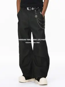 Inflation baggy pants Raw Indigo Denim Pants Autumn New American Streetwear Cleanfit Solid Color Curved Blade Jeans Menswear Trouser Pocket Valentine's Day