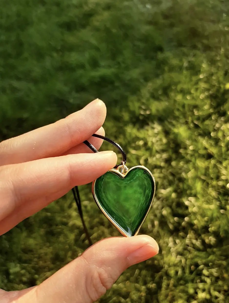 Faux Emerald Heart Necklace