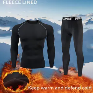 Combat Pro Winter Thermal Underwear Men's Compression Fitness Wool Sports Warmth Skin Pants Fleece Lined Soft Skin Friendly No Pilling No Fading
