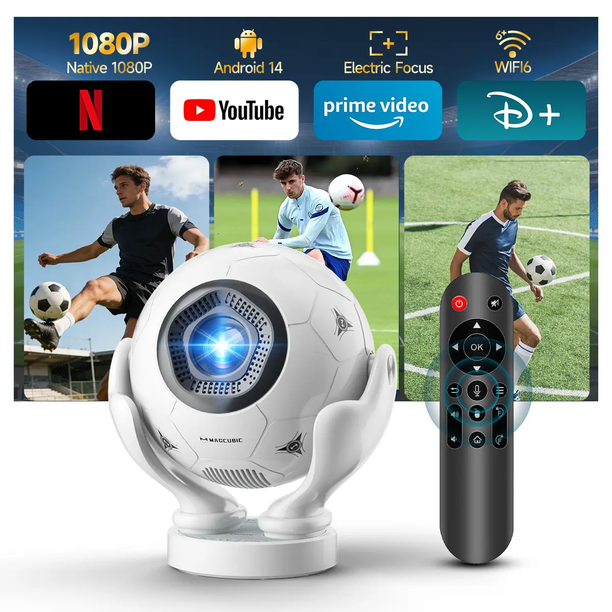 Magcubic HY320F Soccer Projector, 500ANSI Native 1080P 8K Support, WiFi 6 Bluetooth 5.4, Android 14, Electric Focus Short Throw, Portable Mini Projector Home Theater Outdoor #SummerWins #DealsForYouDays
