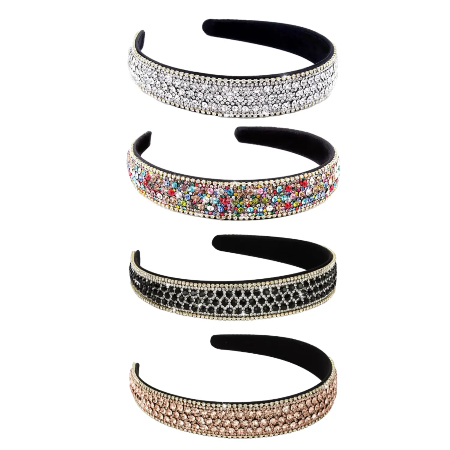 Women's 4-Pack Wide Headbands Set - Crystal, Rhinestone-Embellished Fashion Hair Accessories for Prom, Anniversary