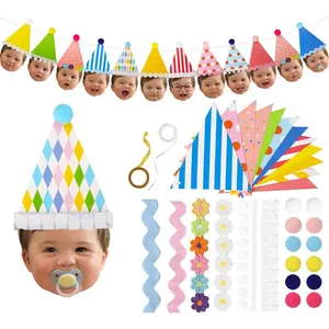 DIY 1st Birthday   Banner Craft Kit - Personalized Photo Garland for Girl or Boy - Includes 12 Triangles & Decorations (Need to Print Photos & Assemble)