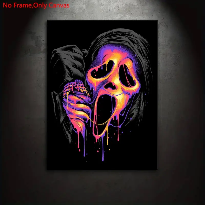 1 piece/set frameless canvas print posters, Funny Classic Abstract Art, Fantasy Minimalist Art, Modern Art Design, Halloween mask, gift for horror movie lovers, ideal gift for home and dormitory areas, mural, wall decoration, Wall Art Painting