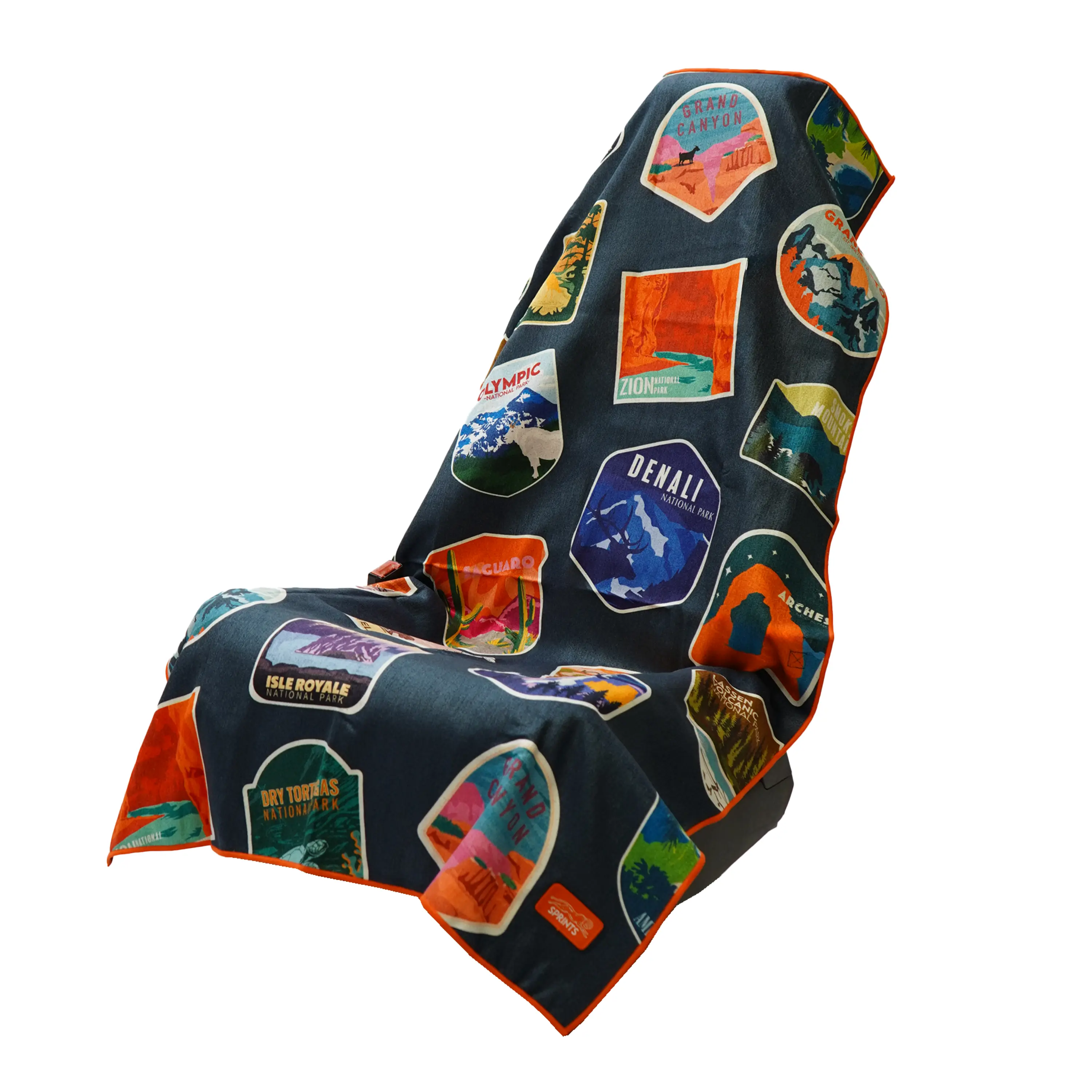 National Parks Badge Car Seat Cover Towel, Universal Fit for Most Cars Trucks and SUVs, Absorbent Quick-Dry Vehicle Seat Liner, Multi-Use Outdoor Pool Chair Beach and Yoga Towel, 62.5 x 32 Inch